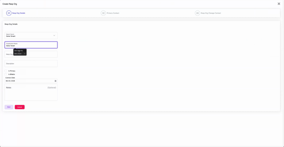 Enter Resp Org details
