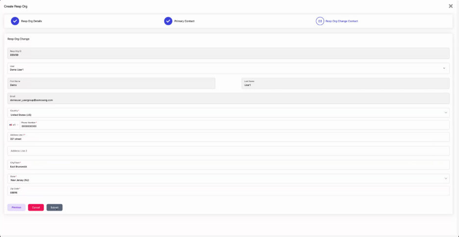 Select a Resp Org change contact and submit