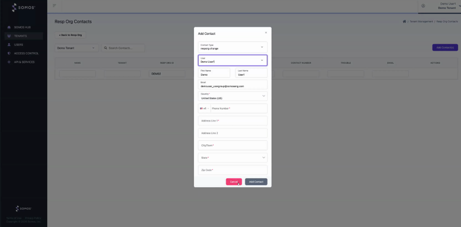Add a Resp Org change contact