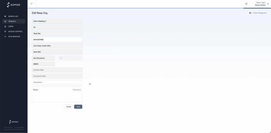 Edit Resp Org information