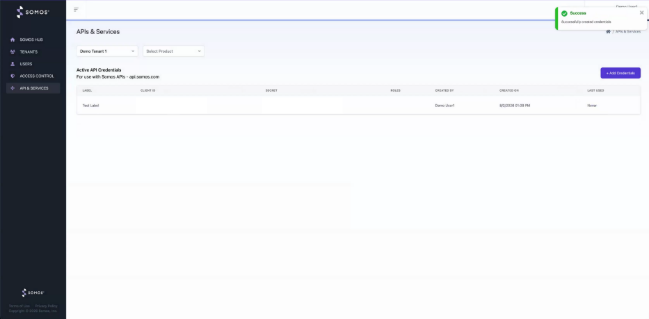 View an active API credential